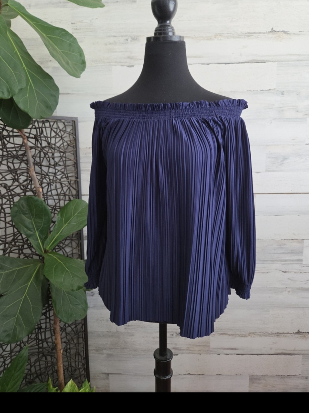 Banana Republic Navy Off-Shoulder Pleated Blouse